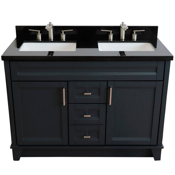 Bellaterra Home 49 in. Double Sink Vanity in Dark Gray Finish with Black Galaxy Granite and Rectangle Sink