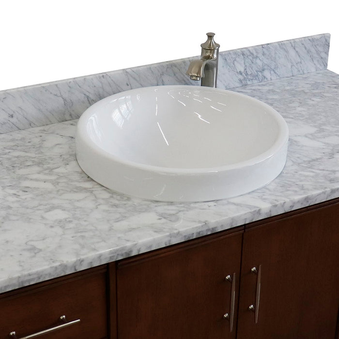 Bellaterra Home 49 in. Single Sink Vanity in Walnut Finish with White Carrara Marble and Round Sink