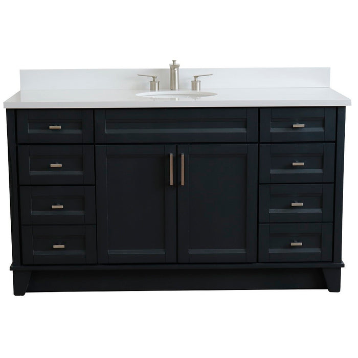Bellaterra Home 61 in. Single Sink Vanity in Dark Gray Finish and White Quartz and Oval Sink