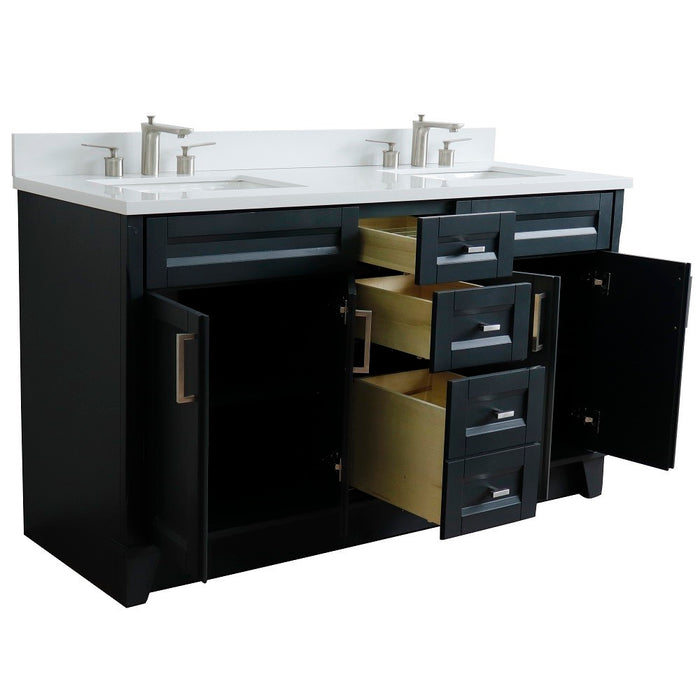 Bellaterra Home 61 in. Double Sink Vanity in Dark Gray Finish and White Quartz and Rectangle Sink