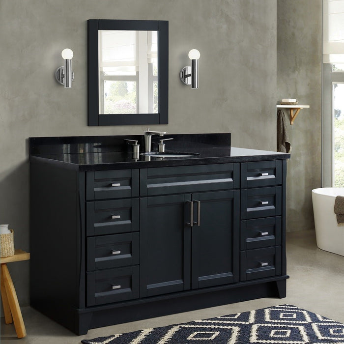 Bellaterra Home 61 in. Single Sink Vanity in Dark Gray Finish and Black Galaxy Granite and Oval Sink