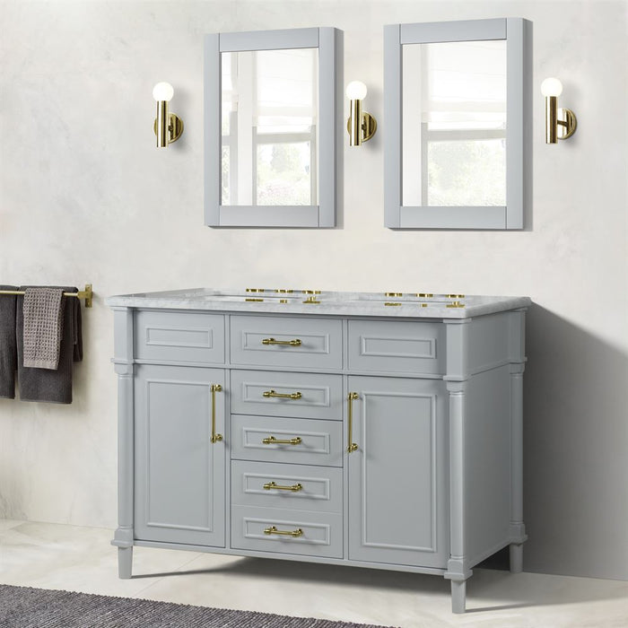 Bellaterra Home Napa 48 in. Double Vanity in Light Gray with White Carrara Marble Top with Gold Hardware