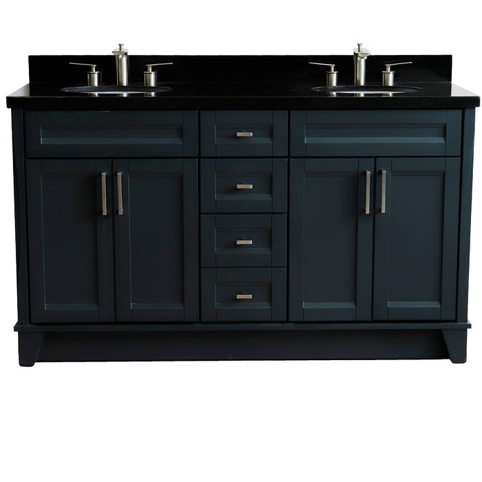 Bellaterra Home 61 in. Double Sink Vanity in Dark Gray Finish and Black Galaxy Granite and Oval Sink