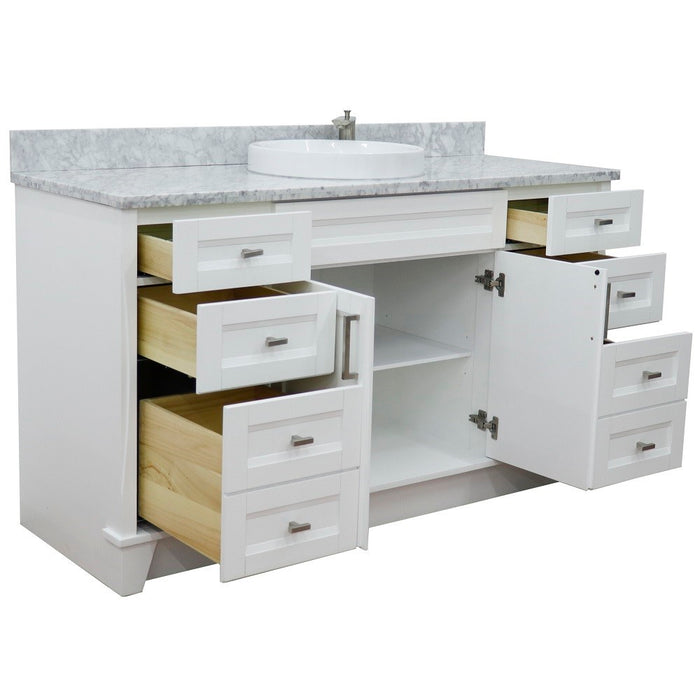 Bellaterra Home 61 in. Single Sink Vanity in White Finish and White Carrara Marble and Round Sink