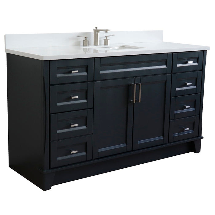 Bellaterra Home 61 in. Single Sink Vanity in Dark Gray Finish and White Quartz and Rectangle Sink