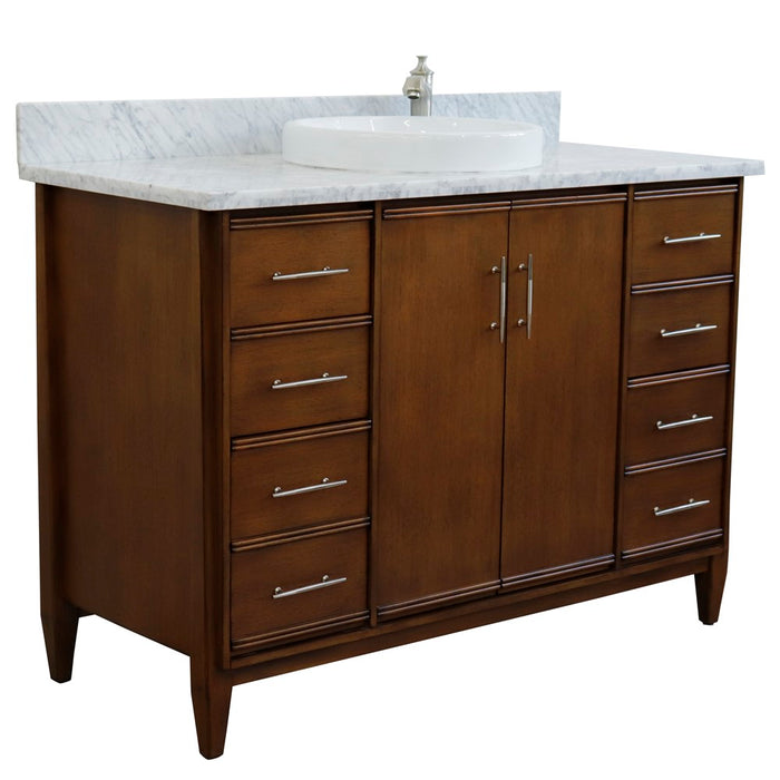 Bellaterra Home 49 in. Single Sink Vanity in Walnut Finish with White Carrara Marble and Round Sink