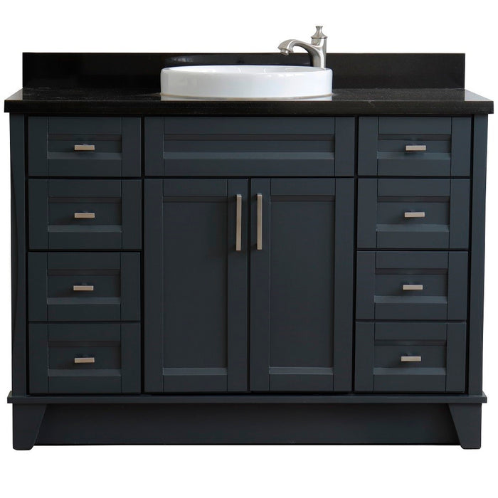 Bellaterra Home 49 in. Single Sink Vanity in Dark Gray Finish with Black Galaxy Granite and Round Sink