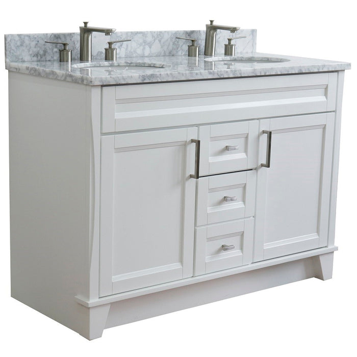 Bellaterra Home 49 in. Double Sink Vanity in White Finish with White Carrara Marble and Oval Sink