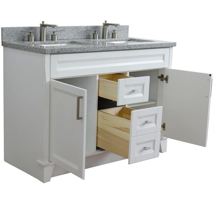 Bellaterra Home 49 in. Double Sink Vanity in White Finish with Gray Granite and Rectangle Sink