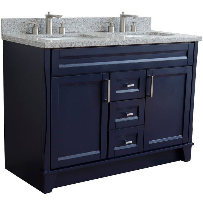 Bellaterra Home 49 in. Double Sink Vanity in Blue Finish with Gray Granite and Rectangle Sink