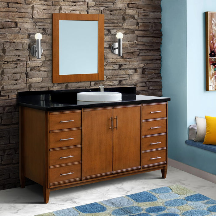 Bellaterra Home 61 in. Single Sink Vanity in Walnut Finish with Black Galaxy Granite and Round Sink