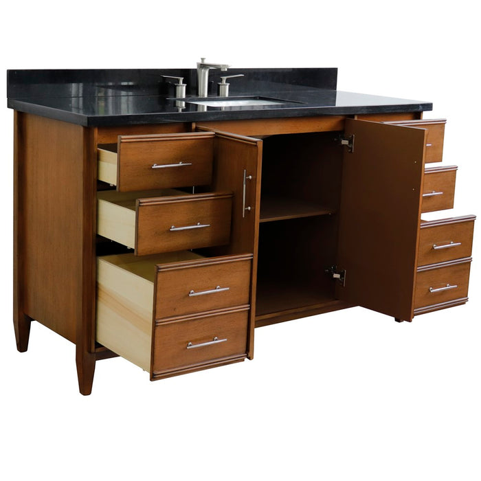 Bellaterra Home 61 in. Single Sink Vanity in Walnut Finish with Black Galaxy Granite and Rectangle Sink