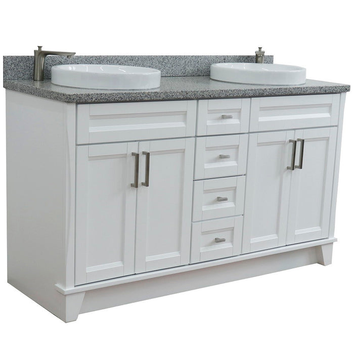 Bellaterra Home 61 in. Double Sink Vanity in White Finish and Gray Granite and Round Sink