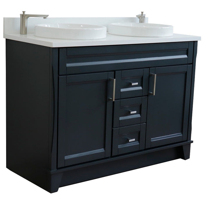 Bellaterra Home 49 in. Double Sink Vanity in Dark Gray Finish with White Quartz and Round Sink