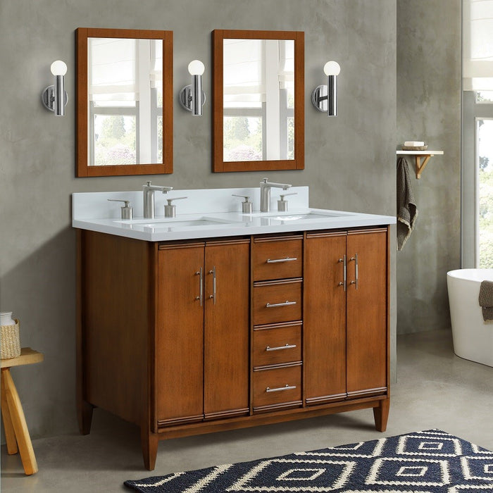 Bellaterra Home 49 in. Double Sink Vanity in Walnut Finish with White Quartz and Rectangle Sink