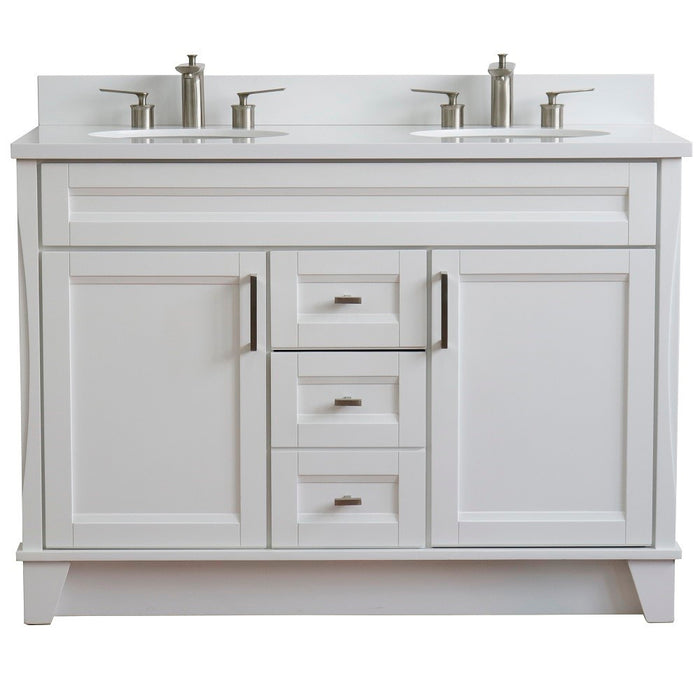 Bellaterra Home 49 in. Double Sink Vanity in White Finish with White Quartz and Oval Sink