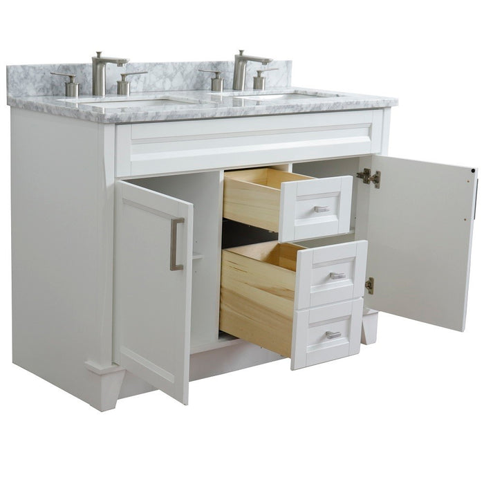 Bellaterra Home 49 in. Double Sink Vanity in White Finish with White Carrara Marble and Rectangle Sink