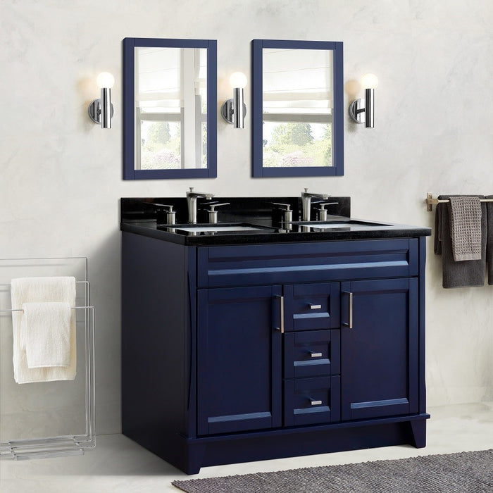 Bellaterra Home 49 in. Double Sink Vanity in Blue Finish with Black Galaxy Granite and Rectangle Sink