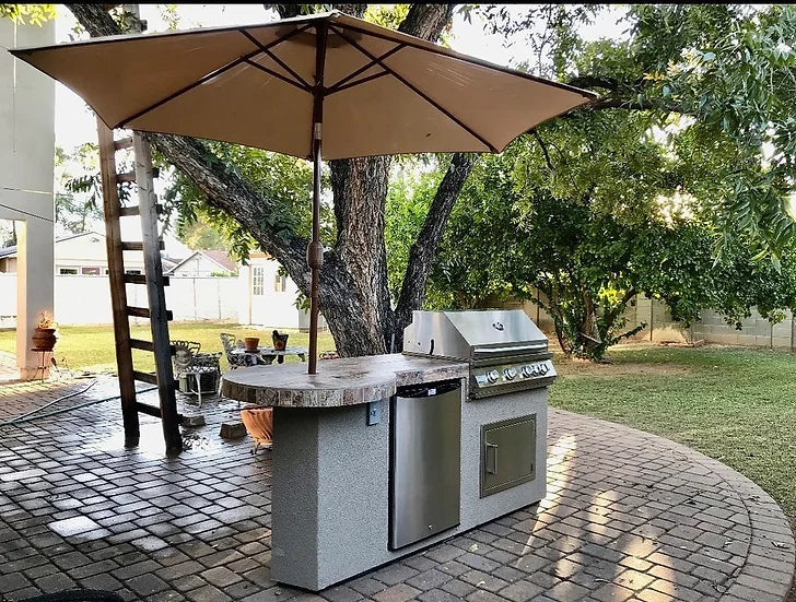 Kokomo Maui 7'6" BBQ Island With 33" Round Bar on one end Led Lights and Built In BBQ