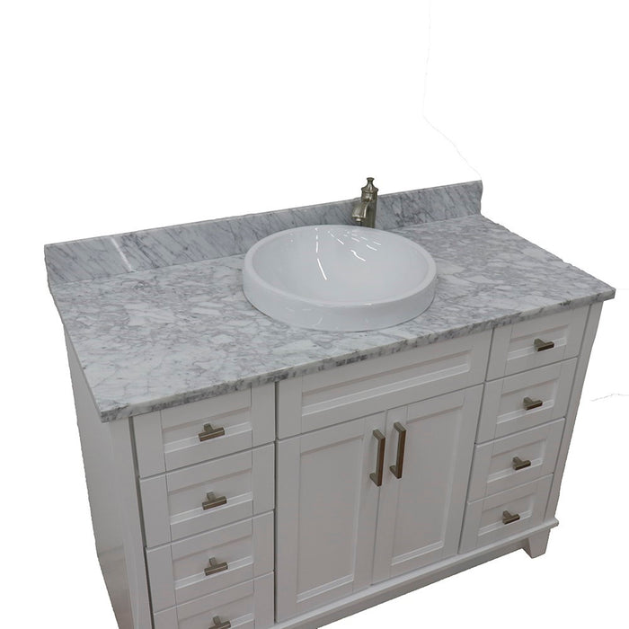 Bellaterra Home 49 in. Single Sink Vanity in White Finish with White Carrara Marble and Round Sink