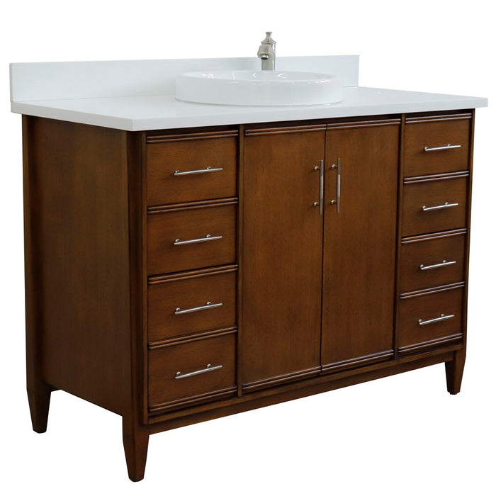 Bellaterra Home 49 in. Single Sink Vanity in Walnut Finish with White Quartz and Round Sink
