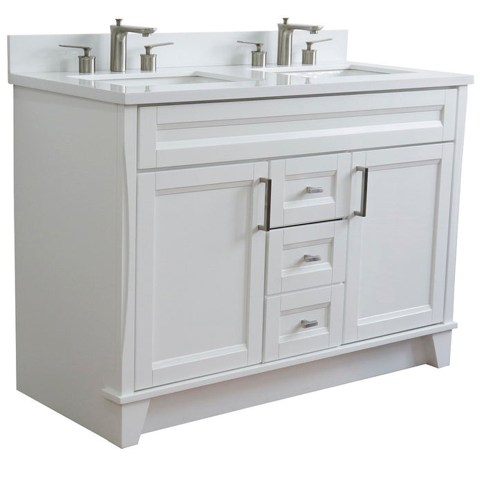 Bellaterra Home 49 in. Double Sink Vanity in White Finish with White Quartz and Rectangle Sink