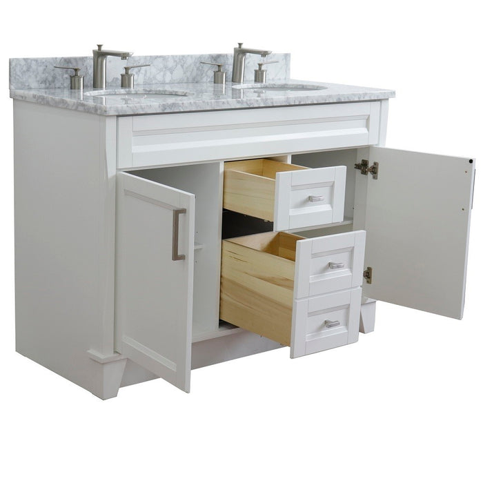 Bellaterra Home 49 in. Double Sink Vanity in White Finish with White Carrara Marble and Oval Sink