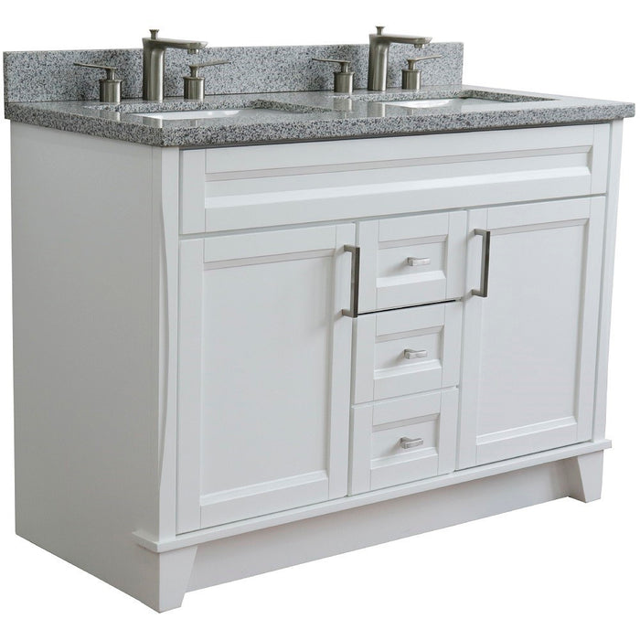 Bellaterra Home 49 in. Double Sink Vanity in White Finish with Gray Granite and Rectangle Sink