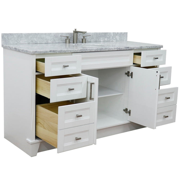 Bellaterra Home 61 in. Single Sink Vanity in White Finish and White Carrara Marble and Oval Sink