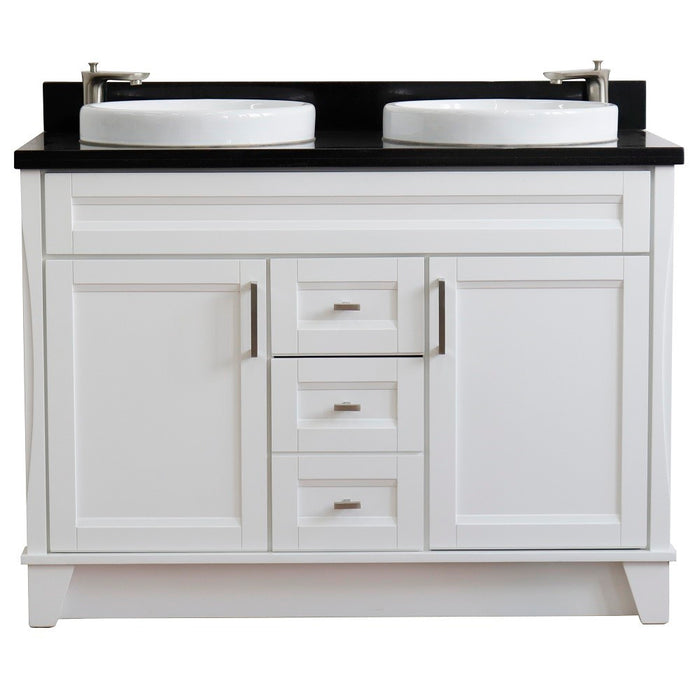 Bellaterra Home 49 in. Double Sink Vanity in White Finish with Black Galaxy Granite and Round Sink