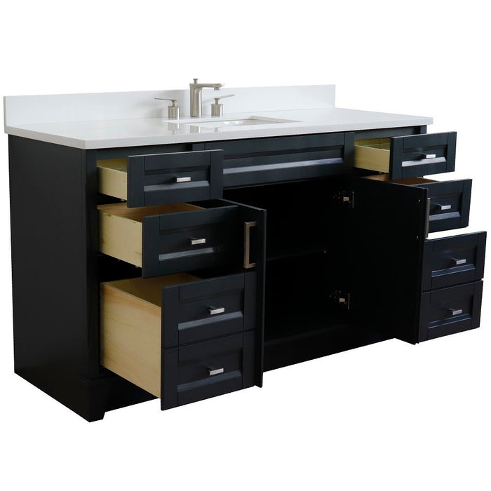 Bellaterra Home 61 in. Single Sink Vanity in Dark Gray Finish and White Quartz and Rectangle Sink