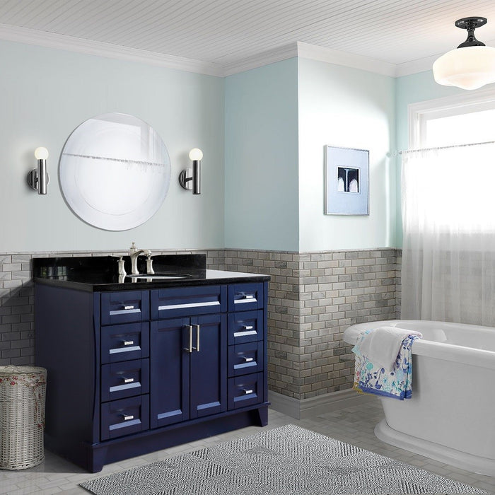 Bellaterra Home 49 in. Single Sink Vanity in Blue Finish with Black Galaxy Granite and and Oval Sink