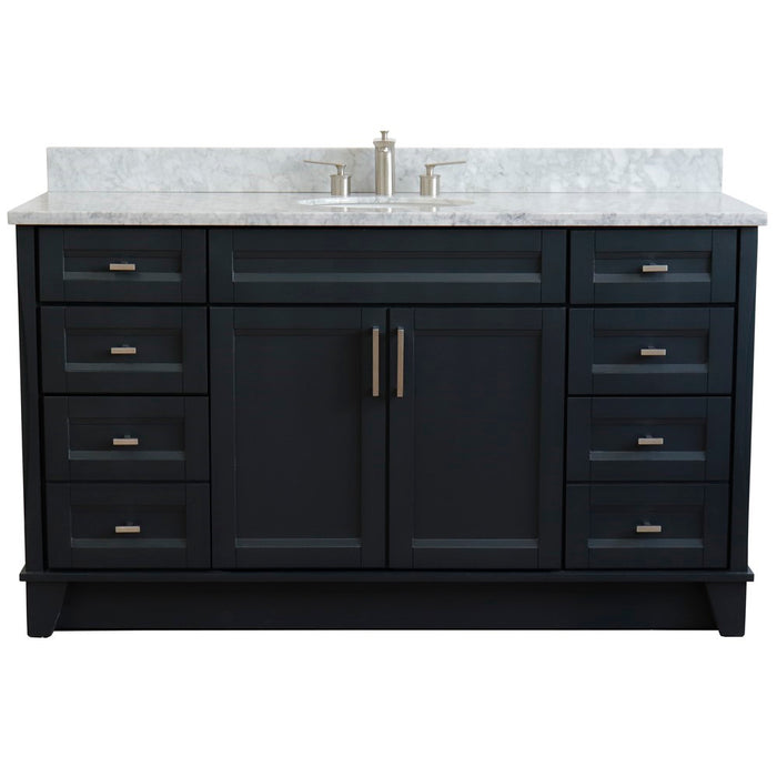 Bellaterra Home 61 in. Single Sink Vanity in Dark Gray Finish and White Carrara Marble and Oval Sink