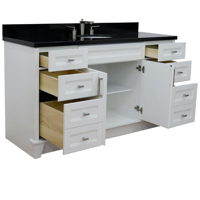 Bellaterra Home 61 in. Single Sink Vanity in White Finish and Black Galaxy Granite and Oval Sink