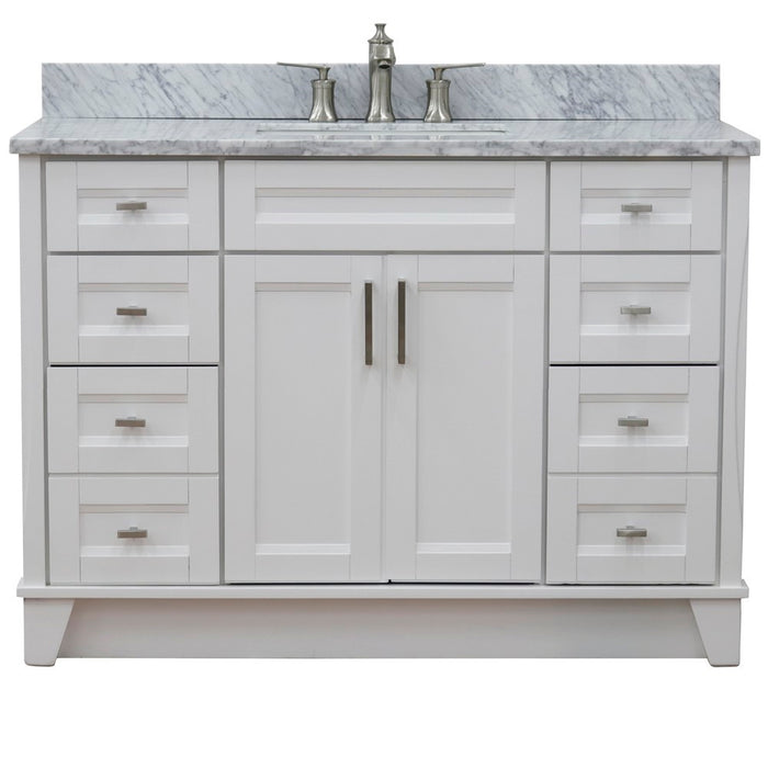 Bellaterra Home 49 in. Single Sink Vanity in White Finish with White Carrara Marble and Rectangle Sink