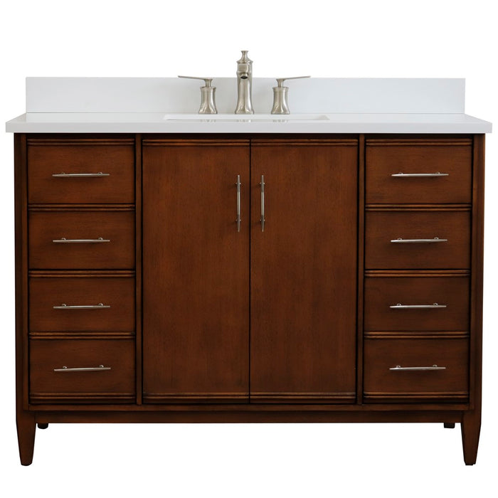 Bellaterra Home 49 in. Single Sink Vanity in Walnut Finish with White Quartz and Rectangle Sink