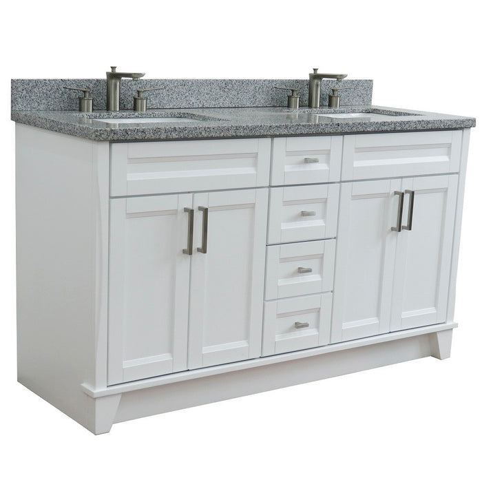 Bellaterra Home 61 in. Double Sink Vanity in White Finish and Gray Granite and Rectangle Sink