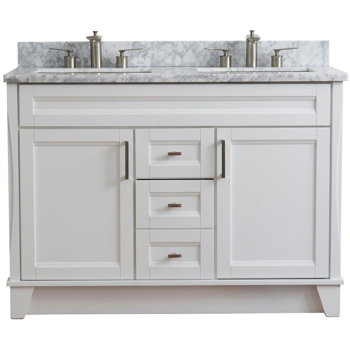 Bellaterra Home 49 in. Double Sink Vanity in White Finish with White Carrara Marble and Rectangle Sink