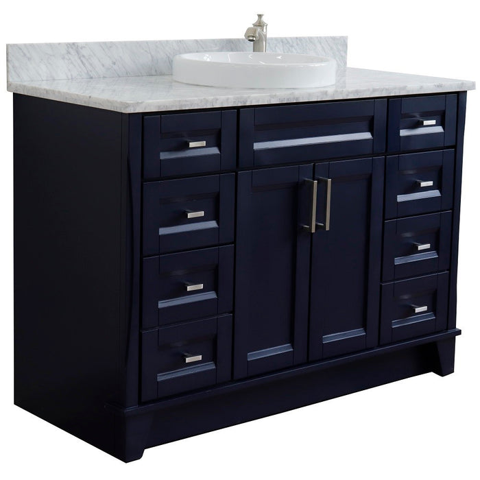 Bellaterra Home 49 in. Single Sink Vanity in Blue Finish with White Carrara Marble and Round Sink