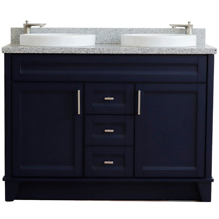 Bellaterra Home 49 in. Double Sink Vanity in Blue Finish with Gray Granite and Round Sink