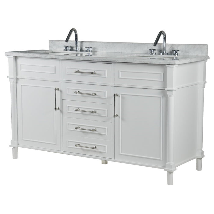 Bellaterra Home Napa 60 in. Double Vanity in White with White Carrara Marble Top with Brushed Nickel Hardware