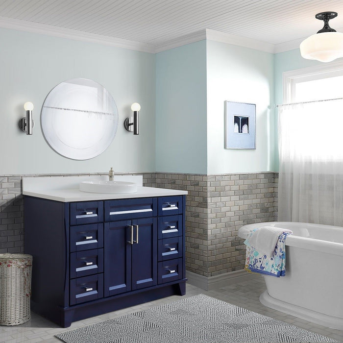 Bellaterra Home 49 in. Single Sink Vanity in Blue Finish with White Quartz and Round Sink