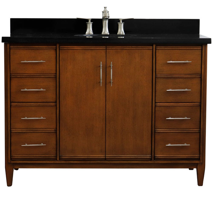 Bellaterra Home 49 in. Single Sink Vanity in Walnut Finish with Black Galaxy Granite and Oval Sink