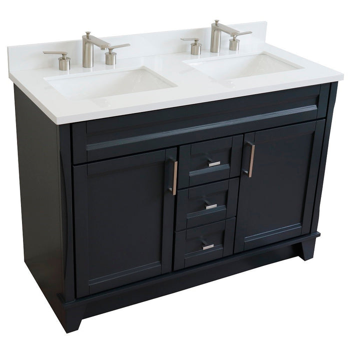 Bellaterra Home 49 in. Double Sink Vanity in Dark Gray Finish with White Quartz and Rectangle Sink