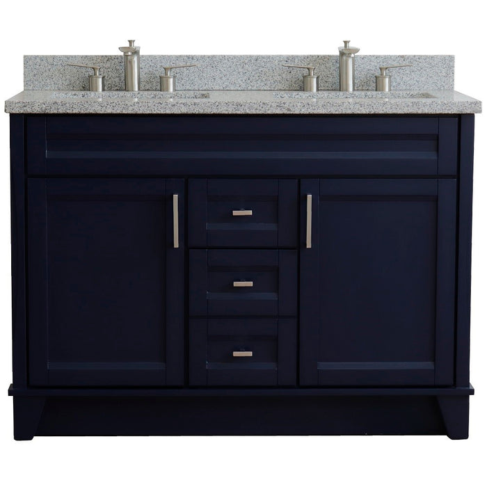 Bellaterra Home 49 in. Double Sink Vanity in Blue Finish with Gray Granite and Rectangle Sink