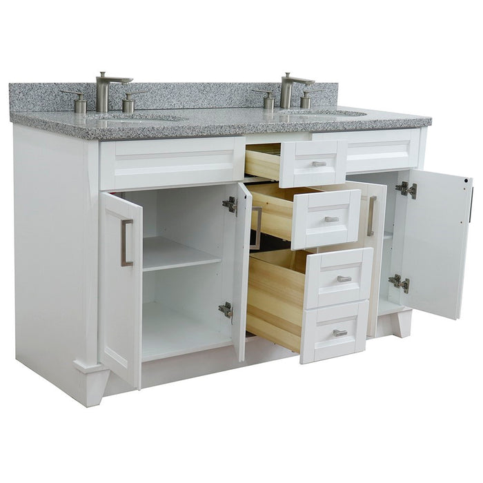 Bellaterra Home 61 in. Double Sink Vanity in White Finish and Gray Granite and Oval Sink