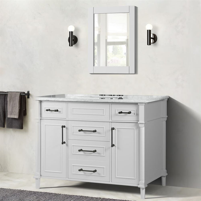 Bellaterra Home Napa 48 in. Single Vanity in White with White Carrara Marble Top with Black Hardware