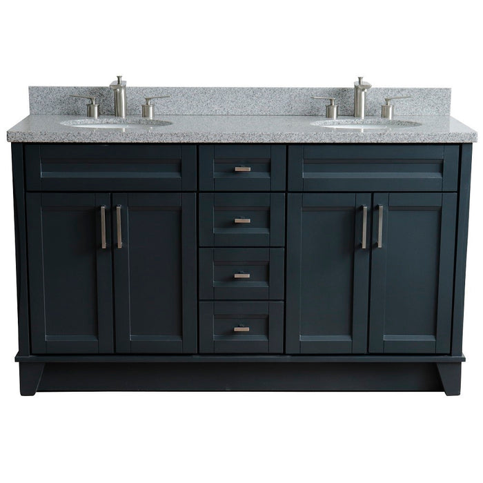 Bellaterra Home 61 in. Double Sink Vanity in Dark Gray Finish and Gray Granite and Oval Sink