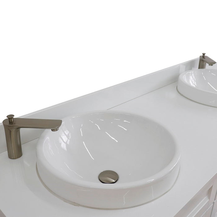 Bellaterra Home 61 in. Double Sink Vanity in White Finish and White Quartz and Round Sink