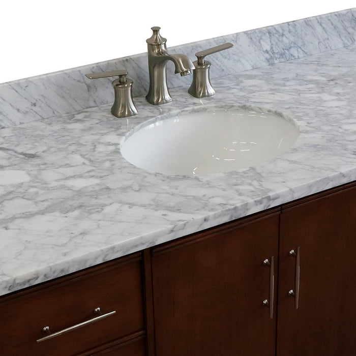 Bellaterra Home 49 in. Single Sink Vanity in Walnut Finish with White Carrara Marble and Oval Sink